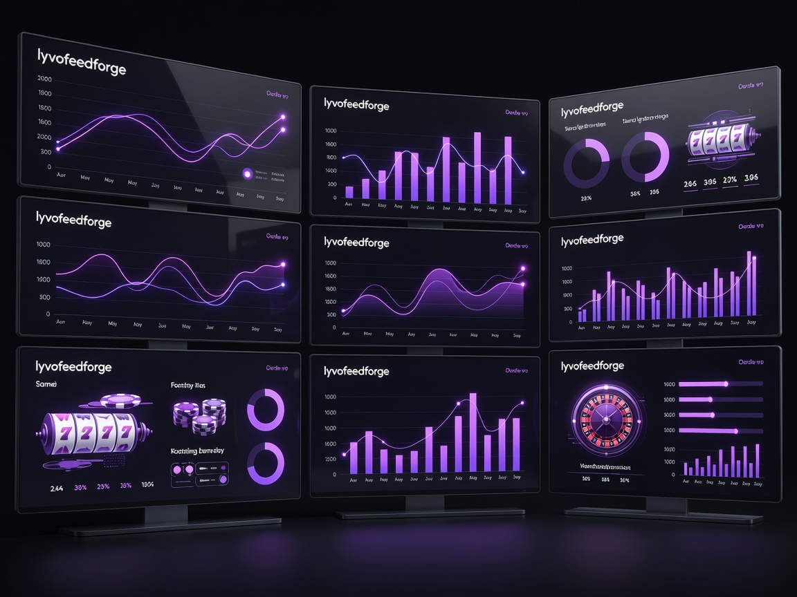 Detailed view of high resolution digital strategy screens with modern user interface layout, futuristic charts, and violet neon analytics metrics within our free social casino dashboard