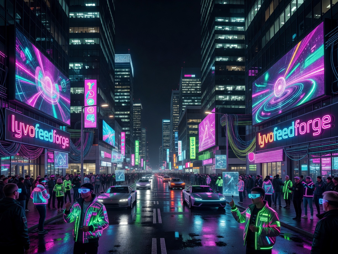 Vibrant night cityscape of Helsinki Finland featuring neon lights, digital screens, and cyberpunk visual street elements during a free social casino Game Night City event